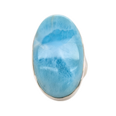Sterling Silver Darker Blue Oval Larimar Ring Adjustable